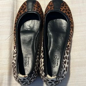 Gucci White Brown Leopard Pony Hair Ballet Flats Size 36 / 6